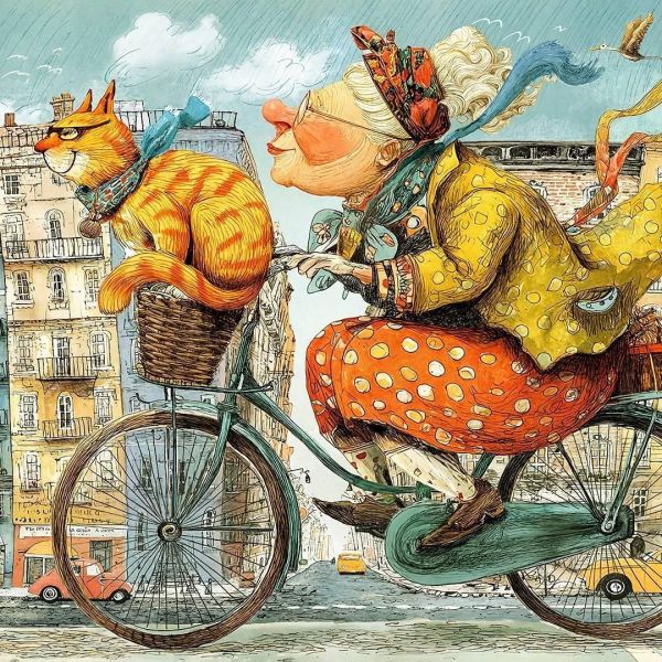 *預購243*波蘭品牌 Cherry Pazzi / 超級奶奶 / 1000片 黑咖啡拼圖,拼圖,預購,超級奶奶,奶奶,貓咪,腳踏車,旅行,可愛,幽默,童趣,有趣,威風,多彩,美麗,特色,藝術家,藝術,主題,1000片,Cherry Pazzi,波蘭品牌