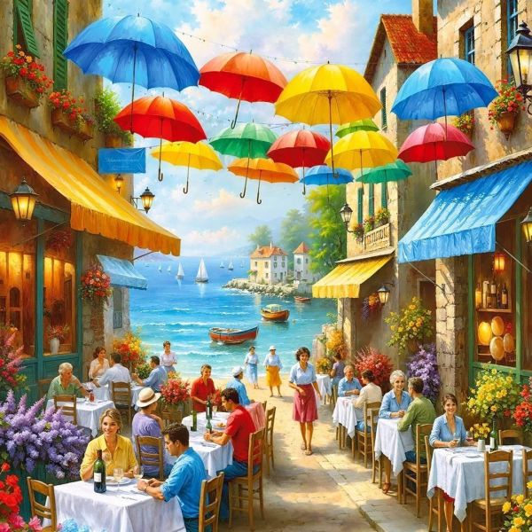 *預購243*波蘭品牌 Cherry Pazzi / 傘巷 / 1000片 黑咖啡拼圖,拼圖,預購,傘巷,傘,巷弄,餐廳,海港,船,生活氣息,浪漫,自在,旅行,多彩,美麗,鮮豔,特色,藝術家,藝術,主題,1000片,Cherry Pazzi,波蘭品牌