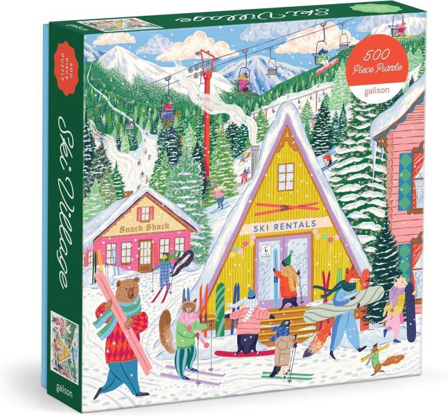 預購281*美國品牌 Galison / 滑雪度假村 / 500片 黑咖啡拼圖,拼圖,預購,滑雪度假村,滑雪,度假村,小鎮,小動物,滑雪板,玩樂,樂趣,可愛,白雪皚皚,山峰,童趣,愉快,溫馨,耶誕節,禮物,氣氛,色彩,細節豐富,特色,藝術家,藝術,主題,500片,Galison,美國品牌