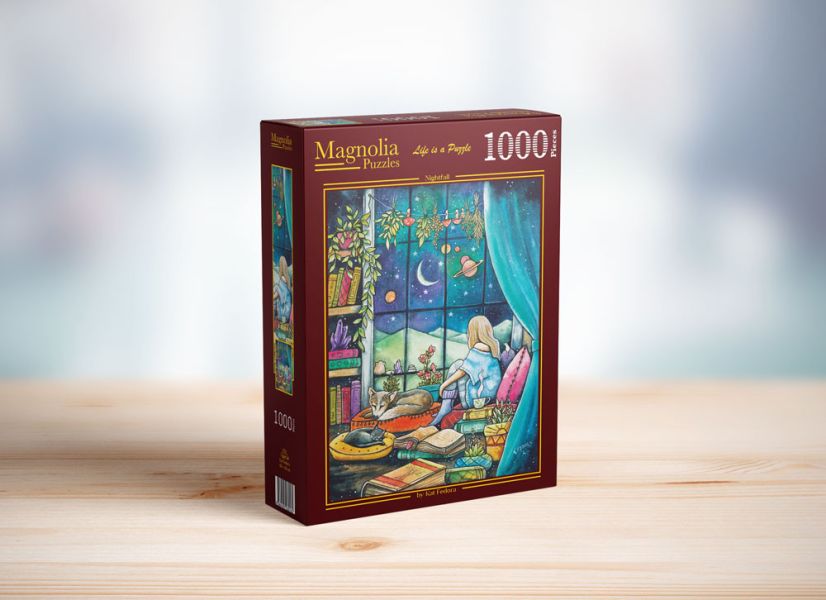 *預購208*土耳其品牌 Magnolia / 夜晚來臨 / 1000片 黑咖啡拼圖,拼圖,預購,夜晚來臨,夜晚,閃爍星星,環繞行星,書籍,狐狸,貓咪,溫暖,細膩,奇幻,特色,藝術家,藝術,主題,1000片,Magnolia,土耳其品牌