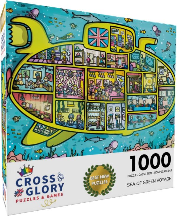*預購207*美國品牌 Cross & Glory / 綠色海洋之旅 / 1000片 黑咖啡拼圖,拼圖,預購,綠色海洋之旅,綠色海洋,海底世界,細節,黃色潛水艇,旅行,復古,60年代,繽紛,多彩,特色,藝術家,藝術,主題,1000片,Cross & Glory,美國品牌