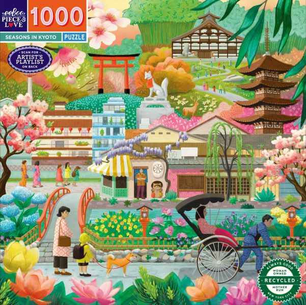 *預購209*美國品牌 eeBoo / 京都的季節 / 1000片 黑咖啡拼圖,拼圖,預購,京都的季節,京都,季節,城市,四季,春櫻,夏綠,秋楓,冬雪,細節豐富,文化,溫暖柔和,色調,特色,藝術家,藝術,主題,1000片,eeBoo,美國品牌