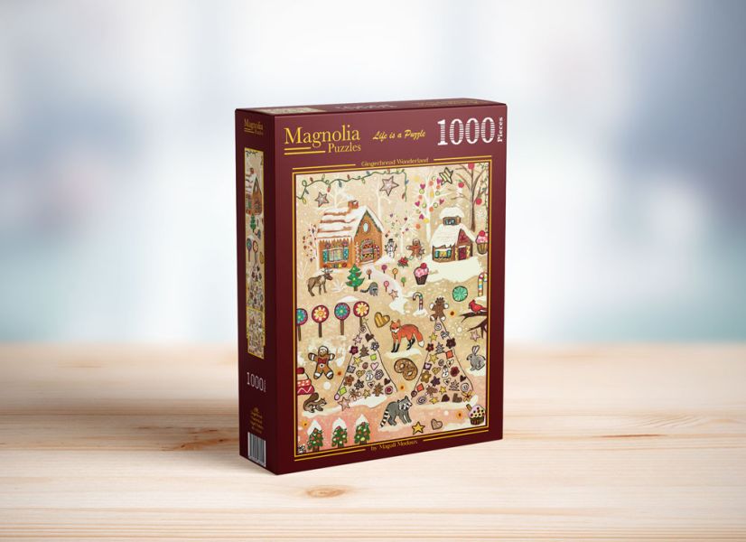 #現貨# 土耳其品牌 Magnolia / Gingerbread Wonderland - 薑餅仙境 / 1000片 黑咖啡拼圖,拼圖,現貨,薑餅仙境,薑餅屋,仙境,可愛,節日,布置,糖果,小動物,村莊,冬季,溫馨,歡樂,特色,藝術家,藝術,主題,1000片,Magnolia,土耳其品牌
