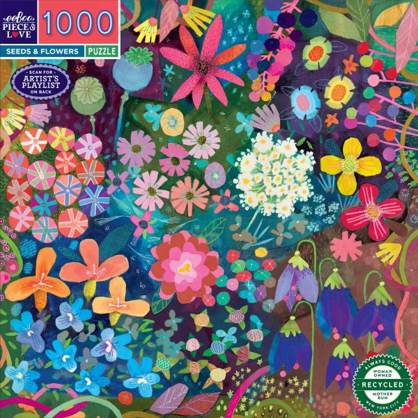 *預購209*美國品牌 eeBoo / 種子與花 / 1000片 黑咖啡拼圖,拼圖,預購,種子與花,種子,花,鮮豔,豐富,溫暖,可愛,色調,特色,藝術家,藝術,主題,1000片,eeBoo,美國品牌