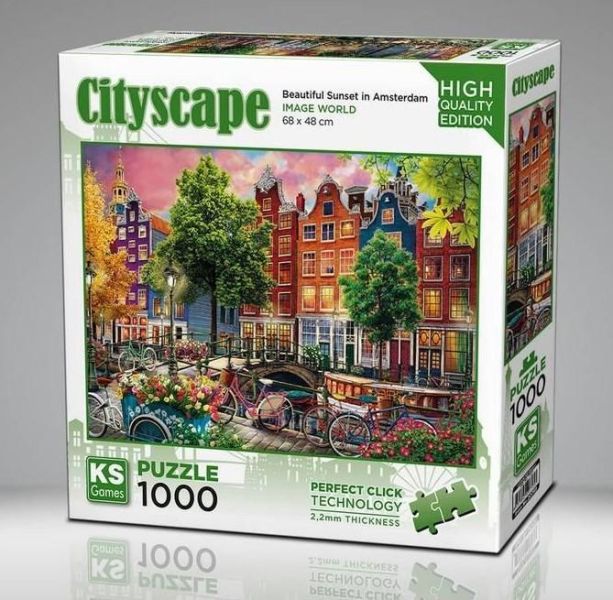 *預購244*土耳其品牌 KS Games / 阿姆斯特丹的美麗日落 / 1000片 黑咖啡拼圖,拼圖,預購,阿姆斯特丹的美麗日落,阿姆斯特丹,美麗日落,建築,自行車,旅行,美麗,特色,藝術家,藝術,主題,1000片,KS Gamesi,土耳其品牌