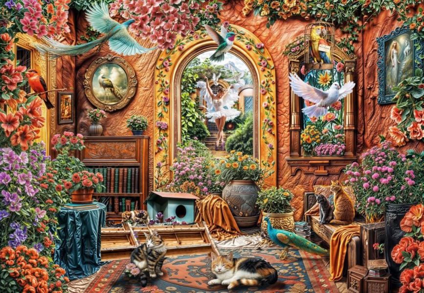 *預購252*法國品牌 Grafika / 舞者的奇幻世界 / 1000片 黑咖啡拼圖,拼圖,預購,舞者的奇幻世界,舞者,奇幻世界,貓咪,華麗,空間感,人文藝術,色彩鮮豔,特色,藝術家,藝術,主題,1000片,Grafika,法國品牌