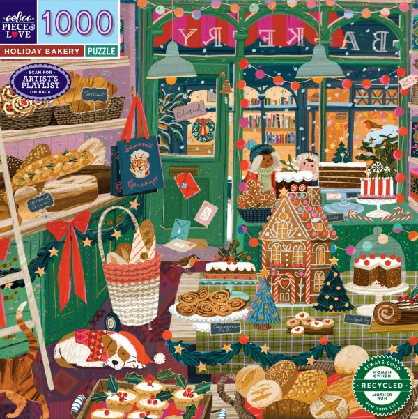 *預購209*美國品牌 eeBoo / 假日麵包店 / 1000片 黑咖啡拼圖,拼圖,預購,假日麵包店,麵包店,假日,商店,聖誕裝飾,節日氣息,溫暖,甜點,薑餅屋,可愛,耶誕節,特色,藝術家,藝術,主題,1000片,eeBoo,美國品牌