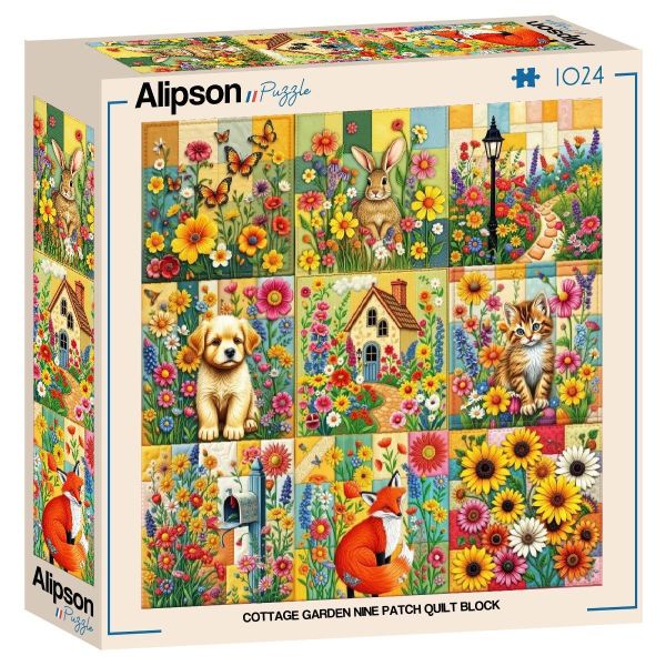 *預購258*法國品牌 Alipson / 鄉村花園拼布 / 1024片 黑咖啡拼圖,拼圖,預購,鄉村花園拼布,鄉村,花園,拼布,花卉,兔子,狗狗,貓咪,小狐狸,動物,可愛,特色,藝術家,藝術,主題,1024片,Alipson,法國品牌