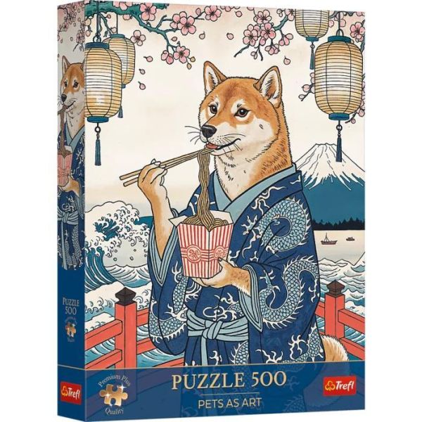 *預購260*波蘭品牌 Trefl / 柴柴拉麵冥想 - 寵物藝術系列 / 500片 黑咖啡拼圖,拼圖,預購,柴柴拉麵冥想,柴犬,拉麵,浮世繪,龍紋和服,日本傳統美學,寵物藝術系列,趣味,可愛,幽默,色,藝術家,藝術,主題,500片,Trefl,波蘭品牌