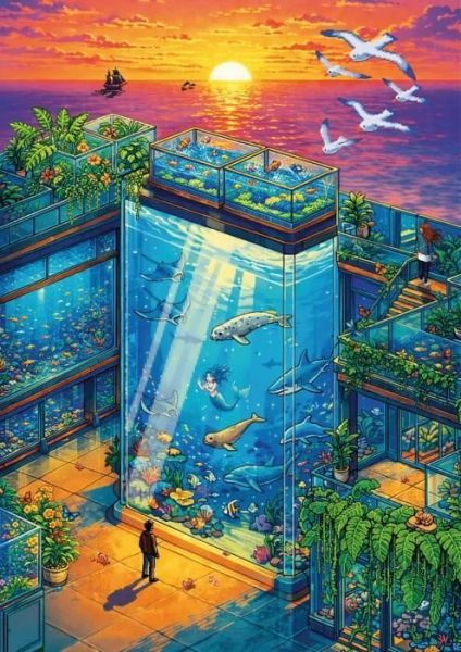 *預購260*波蘭品牌 Trefl / 水族世界 / 1000片 黑咖啡拼圖,拼圖,預購,水族世界,水族箱,世界,建築,自然,共生,海洋,奇幻,元素,船隻,鳥群,夕陽,層次,超現實藝術,特色,藝術家,藝術,主題,1000片,Trefl,波蘭品牌