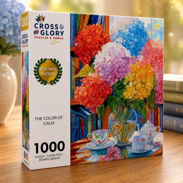 *預購271*美國品牌 Cross & Glory / 寧靜色彩 / 1000片 黑咖啡拼圖,拼圖,預購,寧靜色彩,色彩,花卉,繡球花,茶具,溫暖,陽光,柔和筆觸,美麗,溫暖色彩,柔和花瓣,特色,藝術家,藝術,主題,1000片,Cross&Glory,美國品牌