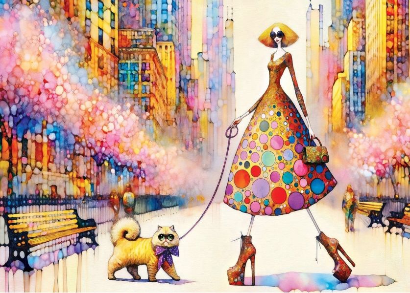 #現貨# 美國品牌 Master Pieces / Glamour Paws - 迷人的瞬間 - 時裝秀 / 1000片 黑咖啡拼圖,拼圖,現貨,迷人的瞬間,迷人,瞬間,貓咪,陽光明媚,春天城市,顏色對比,奢華時裝,城市景觀,色彩鮮艷,時裝秀,時尚前衛,優雅,復古風格,特色,藝術家,藝術,主題,1000片,MasterPieces,美國品牌