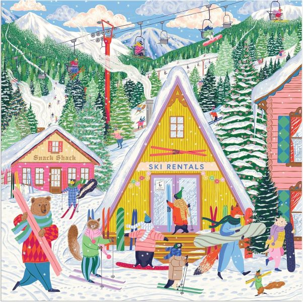 預購281*美國品牌 Galison / 滑雪度假村 / 500片 黑咖啡拼圖,拼圖,預購,滑雪度假村,滑雪,度假村,小鎮,小動物,滑雪板,玩樂,樂趣,可愛,白雪皚皚,山峰,童趣,愉快,溫馨,耶誕節,禮物,氣氛,色彩,細節豐富,特色,藝術家,藝術,主題,500片,Galison,美國品牌