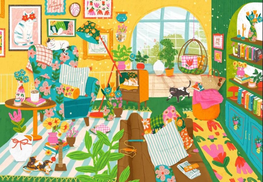 預購279*法國品牌 Pieces & Peace / 有貓的地方就是家 / 1000片 黑咖啡拼圖,拼圖,預購,有貓的地方就是家,貓咪,家,空間角落,溫馨舒適,客廳,室內植物,色彩繽紛,特色,藝術家,藝術,主題,1000片,PiecesPeace,法國品牌