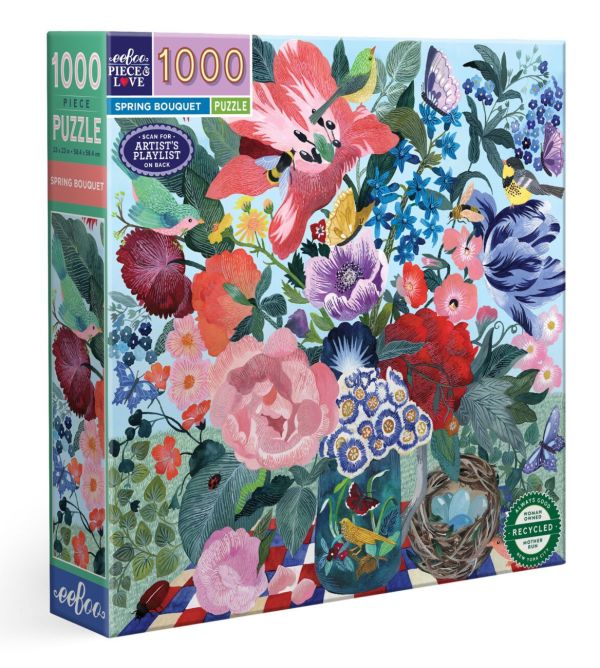 *預購206*美國品牌 eeBoo / 春天花束 / 1000片 黑咖啡拼圖,拼圖,預購,春天花束,春天,花束,美麗,豐富,特色,藝術家,藝術,主題,1000片,eeBoo,美國品牌
