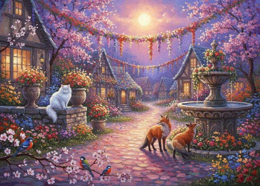 *預購247*法國品牌 Alipson / 月光花之村 / 500片 黑咖啡拼圖,拼圖,預購,月光花之村,夜晚,月光,貓咪,狐狸,村落,花,美麗,溫馨,季節,特色,藝術家,藝術,主題,500片,Alipson,法國品牌