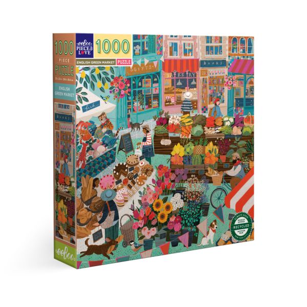 *預購206*美國品牌 eeBoo / 英國農夫市集 / 1000片 黑咖啡拼圖,拼圖,預購,英國農夫市集,英國,農夫,市集,食物,花卉,小動物,可愛,溫馨,商店,城市,特色,藝術家,藝術,主題,1000片,eeBoo,美國品牌