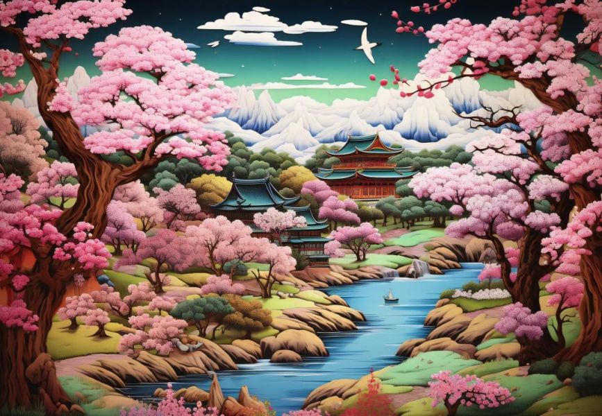 *預購258*法國品牌 Alipson / 日本寺廟 / 1000片 黑咖啡拼圖,拼圖,預購,日本寺廟,日本,寺廟,櫻花,浪漫,春天,柔和,層次感,美麗,特色,藝術家,藝術,主題,1000片,Alipson,法國品牌