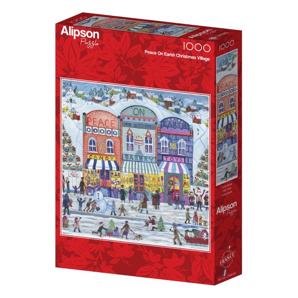 #現貨# 法國品牌 Alipson / Peace On Earth Christmas Village - 地球和平耶誕村 / 1024片 黑咖啡拼圖,拼圖,現貨,地球和平耶誕村,耶誕村,地球和平,節日,祝福,溫馨,耶誕樹,色彩繽紛特色,藝術家,藝術,主題,1000片,Alipson,美國品牌