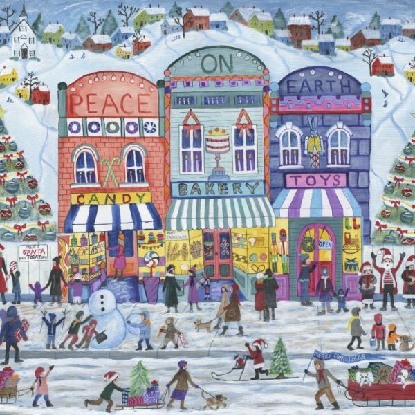 #現貨# 法國品牌 Alipson / Peace On Earth Christmas Village - 地球和平耶誕村 / 1024片 黑咖啡拼圖,拼圖,現貨,地球和平耶誕村,耶誕村,地球和平,節日,祝福,溫馨,耶誕樹,色彩繽紛特色,藝術家,藝術,主題,1000片,Alipson,美國品牌