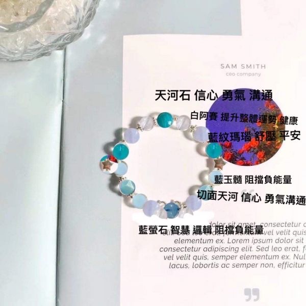 16 天河 藍玉髓 藍紋瑪瑙 白阿賽/綠幽靈 綠髮晶 葡萄石 白阿賽的 