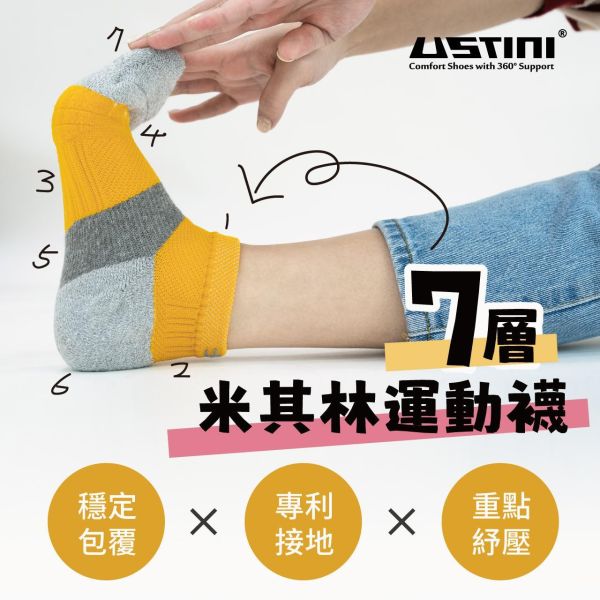 【白沙屯授權色：黃】七層米其林排靜電運動襪 USTINI 我挺你健康鞋,排靜電襪子,運動襪,跑步襪子,棉襪,銀纖維襪子,保暖襪子