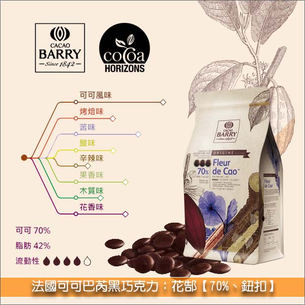 法國可可巴芮 Cacao Barry 黑巧克力：花郜【70%】5kg 慕斯,手工巧克力,甘納許,模具成形