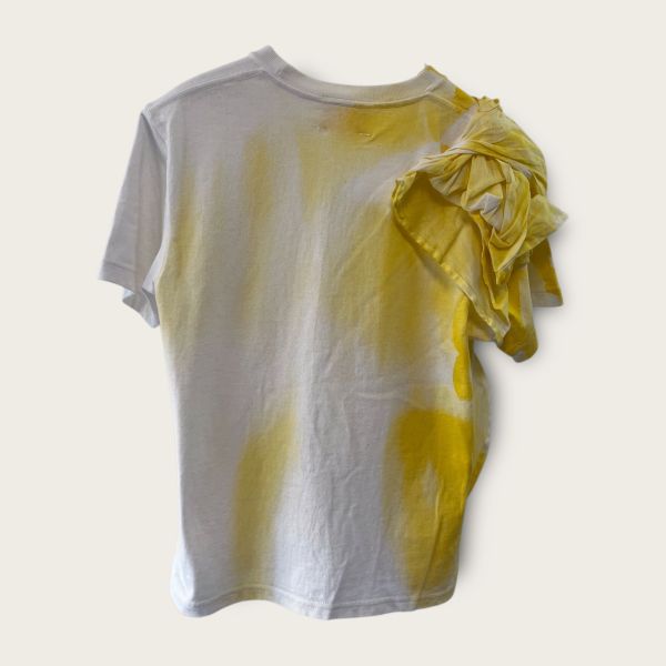 no.156 #雲朵花立裁手繪短版上衣 短版上衣, 雲朵造型T-shirt, 台灣設計, 手作衣服, 重磅純棉T恤, 百搭短袖, 高腰褲搭配, 手繪服飾, 春夏上衣推薦