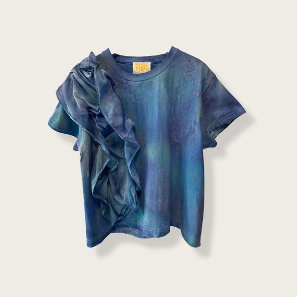 no.150 #雲朵花立裁手繪短版上衣 短版上衣, 雲朵造型T-shirt, 台灣設計, 手作衣服, 重磅純棉T恤, 百搭短袖, 高腰褲搭配, 手繪服飾, 春夏上衣推薦