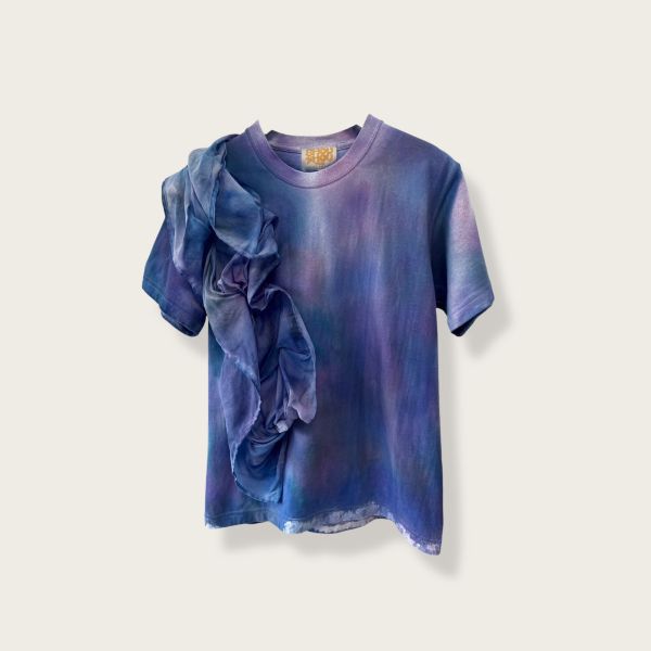 no.151 #雲朵花立裁手繪上衣 | 1號 短版上衣, 雲朵造型T-shirt, 台灣設計, 手作衣服, 重磅純棉T恤, 百搭短袖, 高腰褲搭配, 手繪服飾, 春夏上衣推薦