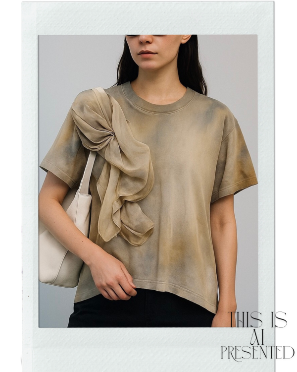 no.157 #雲朵花立裁手繪短版上衣 短版上衣, 雲朵造型T-shirt, 台灣設計, 手作衣服, 重磅純棉T恤, 百搭短袖, 高腰褲搭配, 手繪服飾, 春夏上衣推薦