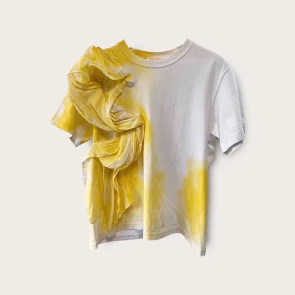 no.156 #雲朵花立裁手繪短版上衣 短版上衣, 雲朵造型T-shirt, 台灣設計, 手作衣服, 重磅純棉T恤, 百搭短袖, 高腰褲搭配, 手繪服飾, 春夏上衣推薦