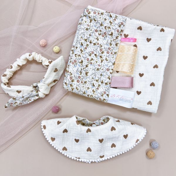 【彌月禮盒】春風輕舞 彌月禮盒,圍兜,寶寶髮帶,寶寶毯