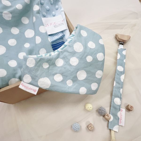 Blue gray dots Baby Full-Month Shower Gift Box Baby Bib,  Pacifier chain Set,baby gift,Baby Full-Month Shower Gift Box