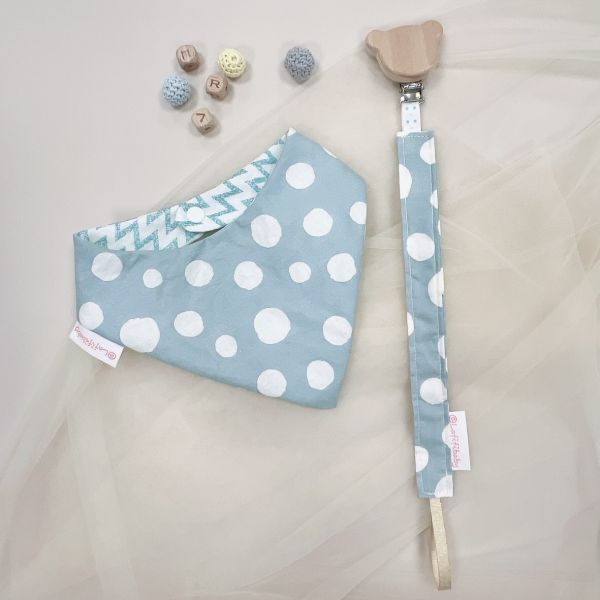 Blue gray dots Baby Full-Month Shower Gift Box Baby Bib,  pacifier chain,baby gift