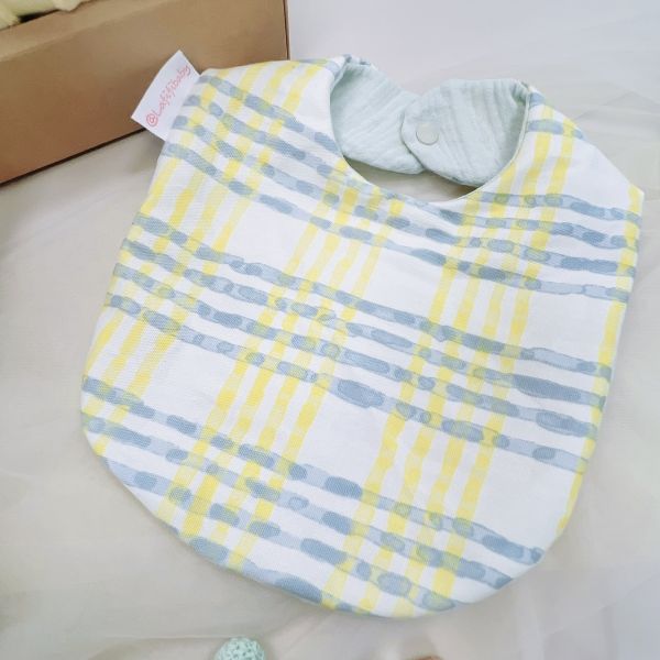 Yellow line plaid Baby Full-Month Shower Gift Box Baby Bib,  pacifier chain,baby gift