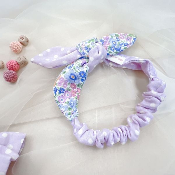 Purple Flowers  Baby Full-Month Shower Gift Box Baby Bib,  Babies’ hairband Set