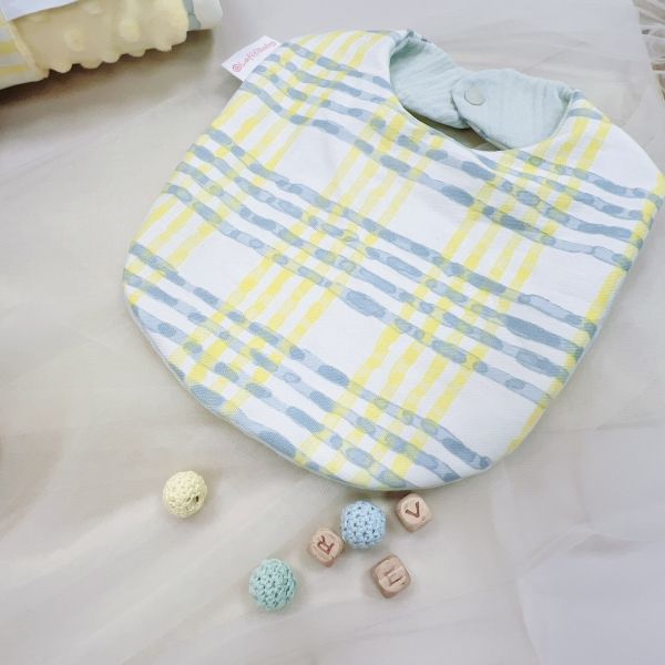 Yellow line plaid Baby Full-Month Shower Gift Box Baby Bib,  pacifier chain,baby gift