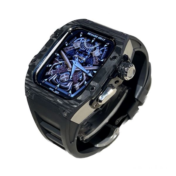 Apple Watch RSC-Carbon 44mm、45mm 黑色碳纖維銀框手錶殼(黑色錶冠雙環+黑色橡膠錶帶) Apple Watch手錶殼,Apple Watch不鏽鋼殼,Apple Watch保護殼,Apple Watch鋁合金殼,Apple Watch碳纖維殼,Apple Watch錶帶