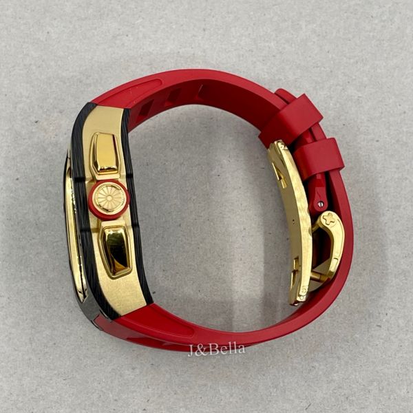 Apple Watch RSC3-Carbon 44mm、45mm 黑金色碳纖維手錶殼(紅色錶冠環+紅色橡膠錶帶) Apple Watch手錶殼,Apple Watch不鏽鋼殼,Apple Watch保護殼,Apple Watch鋁合金殼,Apple Watch鈦合金殼,Apple Watch碳纖維殼,Apple Watch透明錶殼,Apple Watch錶帶
