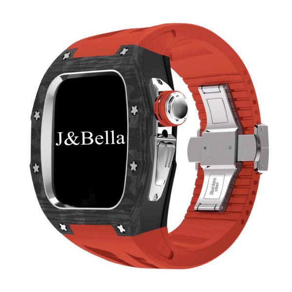 Apple Watch RSC2-Carbon 46mm 黑銀色碳纖維手錶殼(紅色錶冠環+紅色橡膠錶帶) Apple Watch手錶殼,Apple Watch不鏽鋼殼,Apple Watch保護殼,Apple Watch鋁合金殼,Apple Watch鈦合金殼,Apple Watch碳纖維殼,Apple Watch石英纖維,Apple Watch透明錶殼,Apple Watch水晶錶殼,Apple Watch錶帶