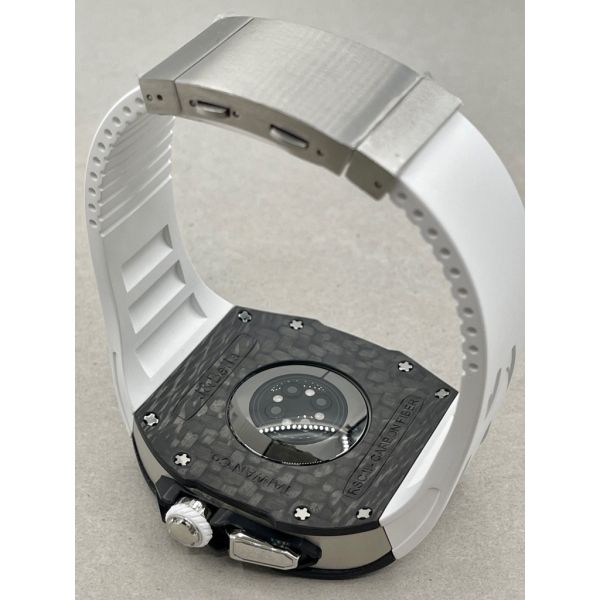 Apple Watch RSC2-Carbon Ultra 49mm 黑銀色碳纖維手錶殼(白色錶冠環+白色橡膠錶帶) Apple Watch手錶殼,Apple Watch不鏽鋼殼,Apple Watch保護殼,Apple Watch鋁合金殼,Apple Watch鈦合金殼,Apple Watch碳纖維殼,Apple Watch透明錶殼,Apple Watch錶帶