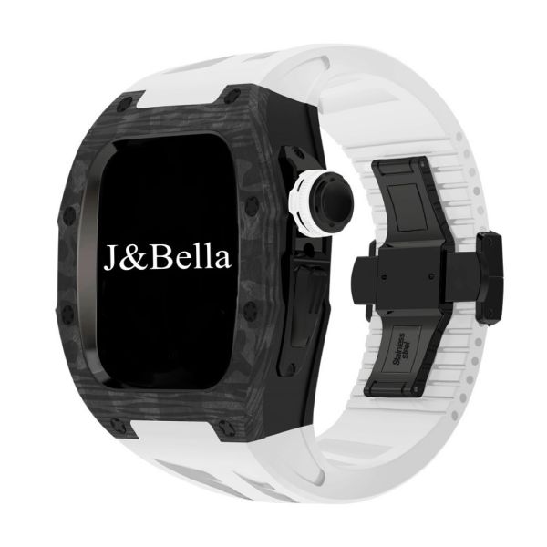 Apple Watch 10 RSC2-Carbon 46mm 黑色碳纖維手錶殼(白色錶冠環+白色橡膠錶帶) Apple Watch手錶殼,Apple Watch不鏽鋼殼,Apple Watch保護殼,Apple Watch鋁合金殼,Apple Watch鈦合金殼,Apple Watch碳纖維殼,Apple Watch石英纖維,Apple Watch透明錶殼,Apple Watch水晶錶殼,Apple Watch錶帶