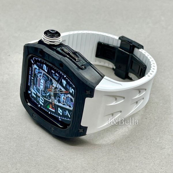Apple Watch 10 RSC2-Carbon 46mm 黑色碳纖維手錶殼(白色錶冠環+白色橡膠錶帶) Apple Watch手錶殼,Apple Watch不鏽鋼殼,Apple Watch保護殼,Apple Watch鋁合金殼,Apple Watch鈦合金殼,Apple Watch碳纖維殼,Apple Watch石英纖維,Apple Watch透明錶殼,Apple Watch水晶錶殼,Apple Watch錶帶
