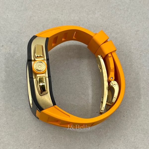 Apple Watch RSC3-Carbon 44mm、45mm 黑金色碳纖維手錶殼(橙色錶冠環+橙色橡膠錶帶) Apple Watch手錶殼,Apple Watch不鏽鋼殼,Apple Watch保護殼,Apple Watch鋁合金殼,Apple Watch鈦合金殼,Apple Watch碳纖維殼,Apple Watch透明錶殼,Apple Watch錶帶