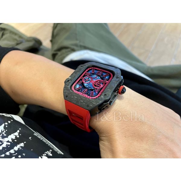 Apple Watch RSC-Carbon Ultra 49mm 黑色碳纖維手錶殼(紅色錶冠+紅色橡膠錶帶) Apple Watch手錶殼,Apple Watch不鏽鋼殼,Apple Watch保護殼,Apple Watch鋁合金殼,Apple Watch碳纖維殼,Apple Watch透明錶殼,Apple Watch錶帶