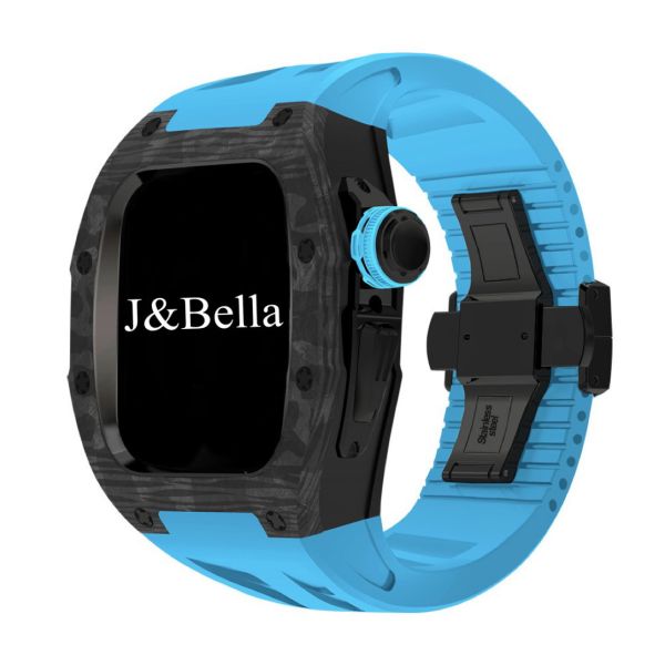 Apple Watch 10 RSC2-Carbon 46mm 黑色碳纖維手錶殼(藍色錶冠環+藍色橡膠錶帶) Apple Watch手錶殼,Apple Watch不鏽鋼殼,Apple Watch保護殼,Apple Watch鋁合金殼,Apple Watch鈦合金殼,Apple Watch碳纖維殼,Apple Watch石英纖維,Apple Watch透明錶殼,Apple Watch水晶錶殼,Apple Watch錶帶