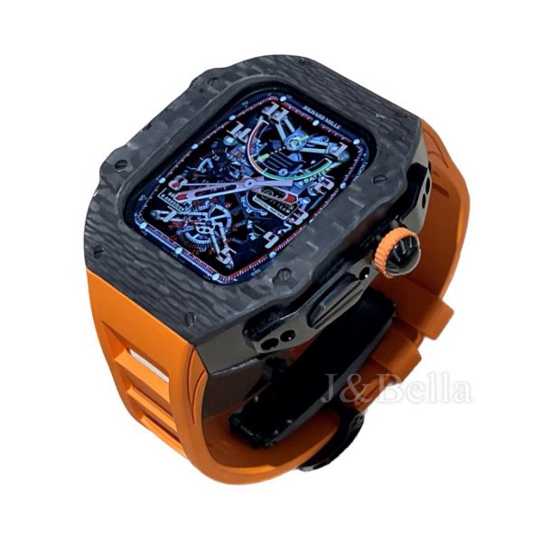 Apple Watch RSC-Carbon Ultra 49mm 黑色碳纖維手錶殼(橘色錶冠+橘色橡膠錶帶) Apple Watch手錶殼,Apple Watch不鏽鋼殼,Apple Watch保護殼,Apple Watch鋁合金殼,Apple Watch碳纖維殼,Apple Watch透明錶殼,Apple Watch錶帶