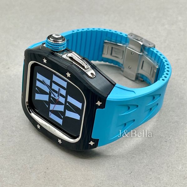 Apple Watch 10 RSC2-Carbon 46mm 黑銀色碳纖維手錶殼(藍色錶冠環+藍色橡膠錶帶) Apple Watch手錶殼,Apple Watch不鏽鋼殼,Apple Watch保護殼,Apple Watch鋁合金殼,Apple Watch鈦合金殼,Apple Watch碳纖維殼,Apple Watch石英纖維,Apple Watch透明錶殼,Apple Watch水晶錶殼,Apple Watch錶帶
