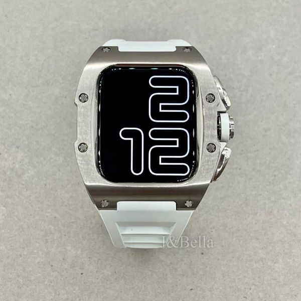 Apple Watch RSC3-Titanium 44mm、45mm 銀色鈦合金手錶殼(白色錶冠環+白色橡膠錶帶) Apple Watch手錶殼,Apple Watch不鏽鋼殼,Apple Watch保護殼,Apple Watch鋁合金殼,Apple Watch鈦合金殼,Apple Watch碳纖維殼,Apple Watch透明錶殼,Apple Watch錶帶